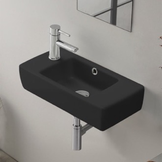 Bathroom Sink Small Black Ceramic Wall Mounted or Drop In Bathroom Sink CeraStyle 001607-U-97